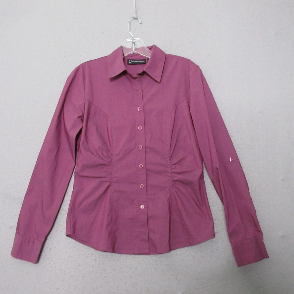 Vintage New York & Company XS Button Down Shirt Roll‎ Tab Sleeve Y2K 90s Ruche